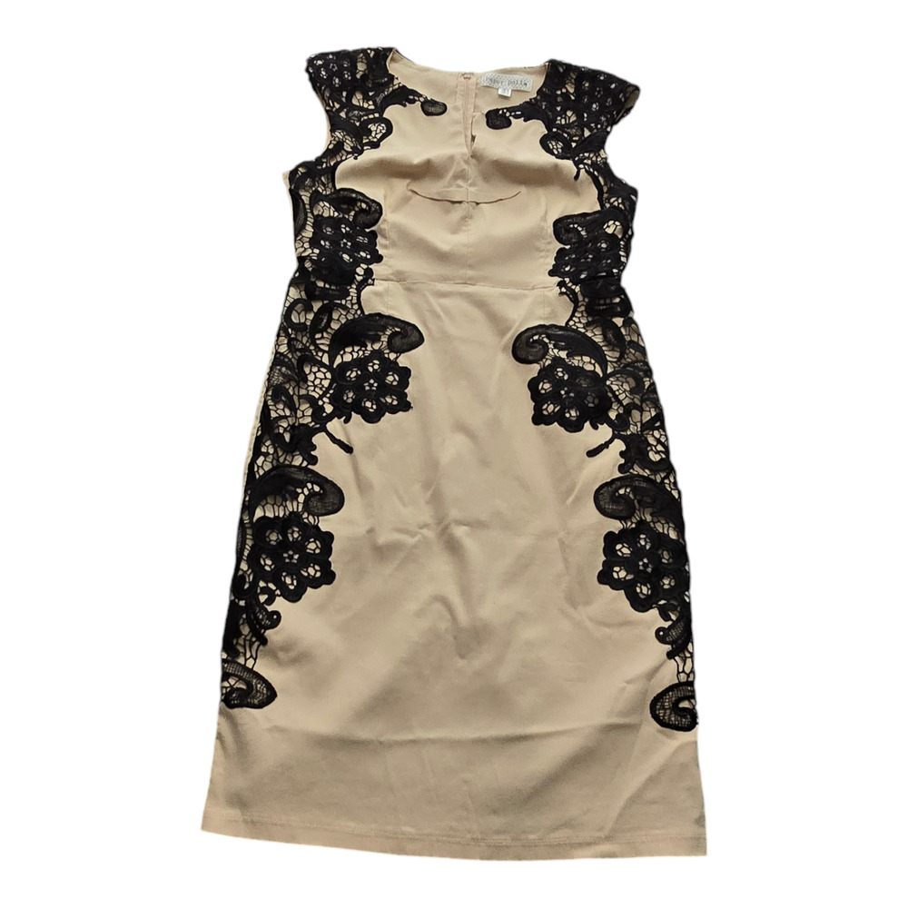 Paper Doll dress Beige Black Lace size 10 75% Viscose 22% Nylon 3% Elastane